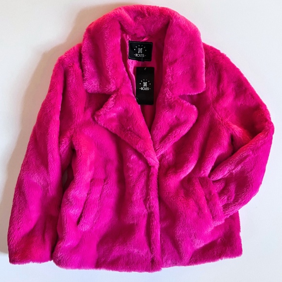 Hot Pink Faux Fur Coat NWT | Statement Jacket Barbiecore Size Large - Picture 1 of 6